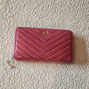 Victoria's Secret Faux Metallic Foil Chevron Quilted Leather Wallet
